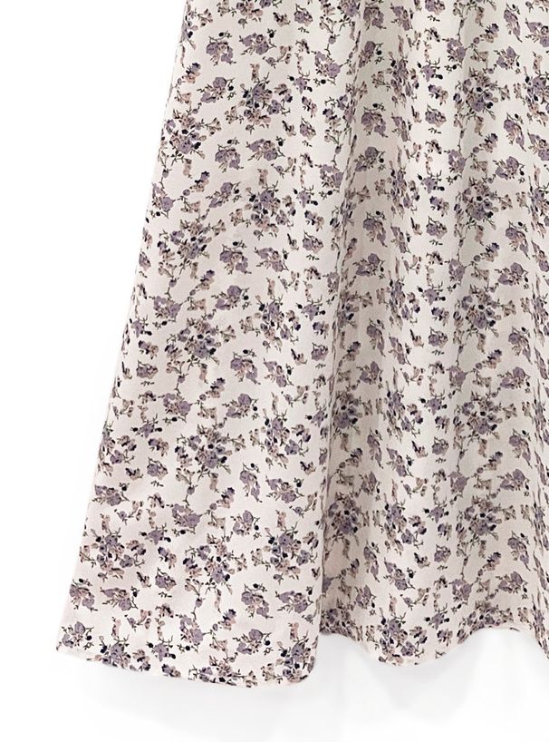 日本 GRL - 浪漫滿屋荷葉袖雪紡碎花洋裝-象牙杏