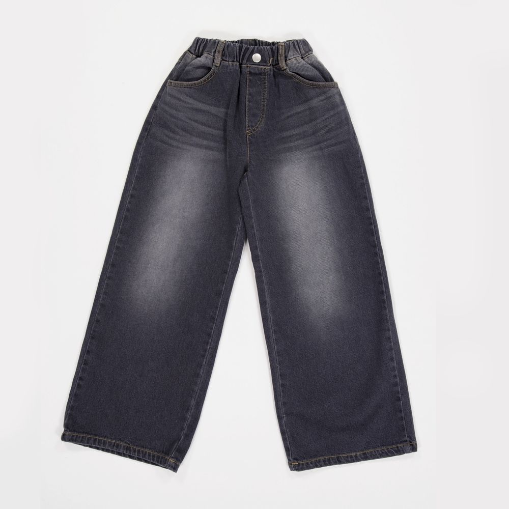 sm2 鬆緊腰水洗刷色寬鬆丹寧褲-黑