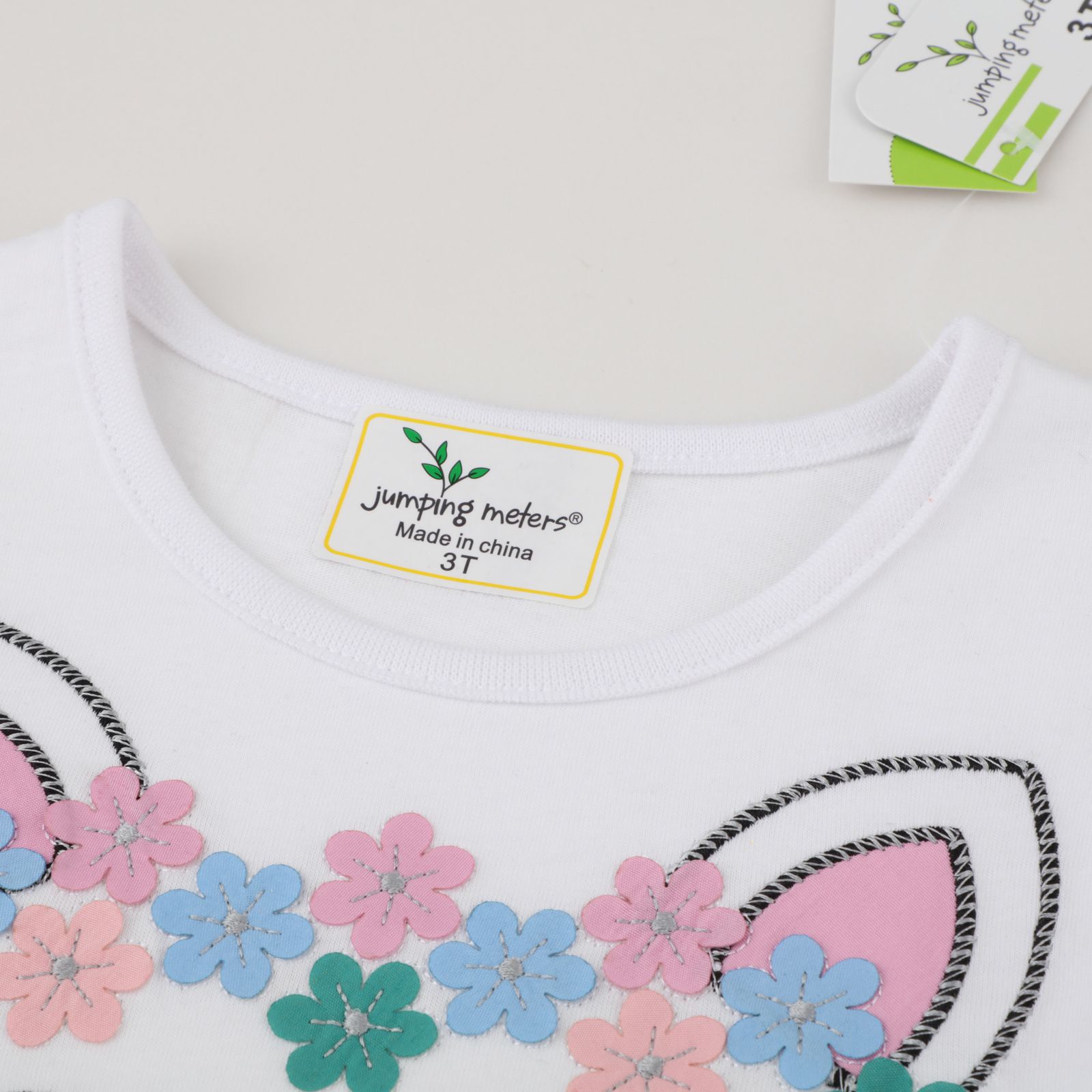 Jumping meters - 棉質圓領短袖網紗洋裝-唯美微笑貓貓-白色