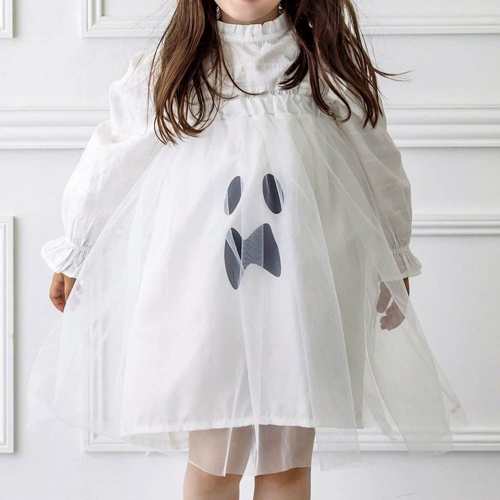 俏皮幽靈臉薄紗吊帶裙-白 (90-110cm)