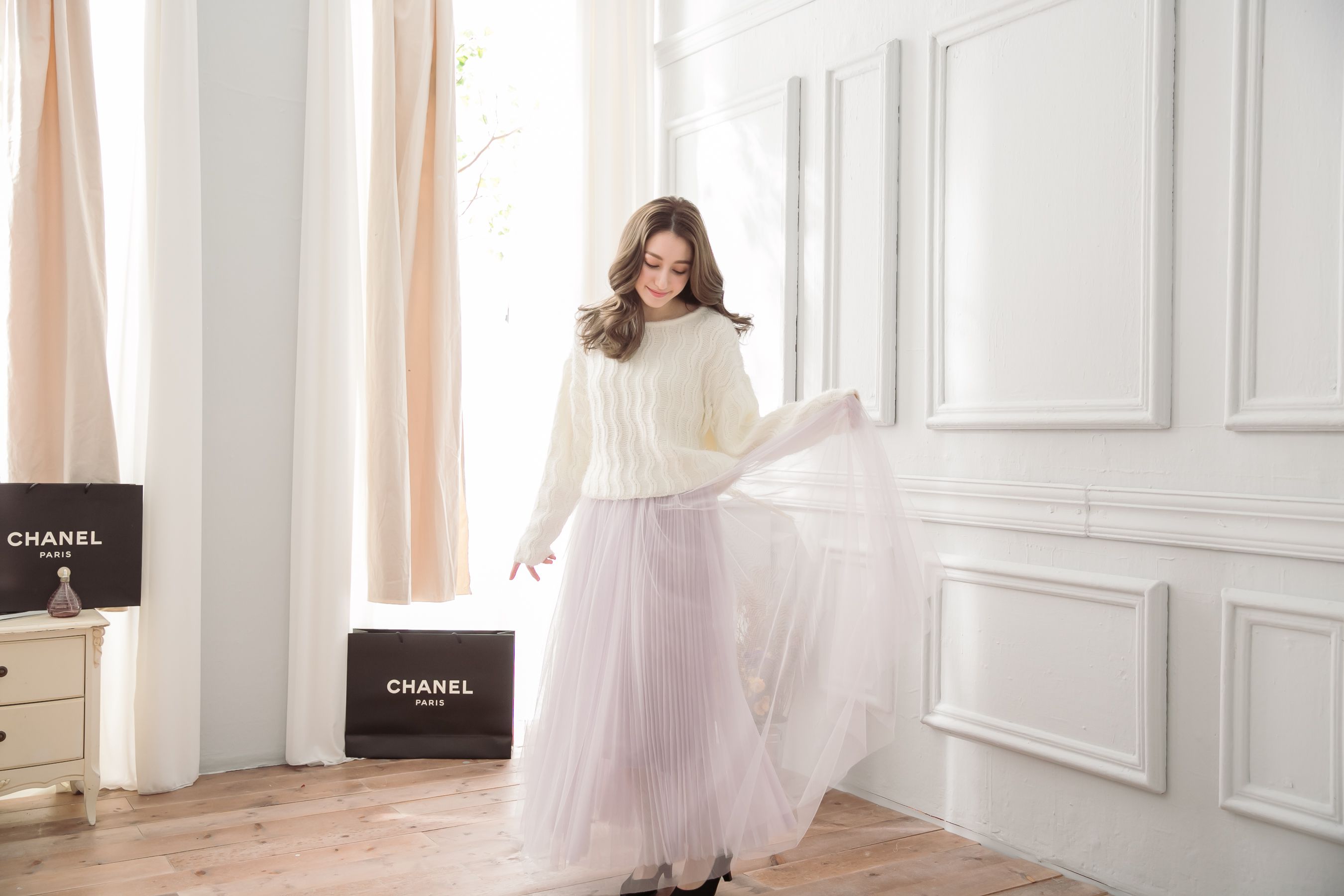 Peachy - 獨家訂製綿柔法式浪漫三層蓬紗裙-三層蓬版-淺芋灰 (F)