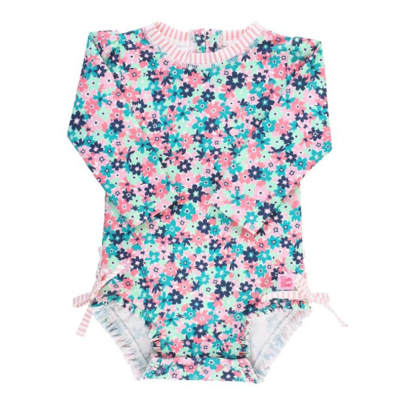 美國 RuffleButts - 小女童UPF 50+防曬長袖連身泳裝-熱帶萬花筒