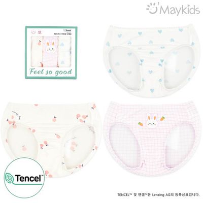 韓國 Maykids - (3入組)女寶天絲莫代爾透氣三角褲-紅蘿蔔兔兔