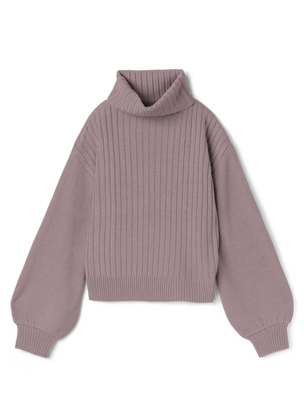 日本 GRL - 寬鬆高領羅紋針織上衣-杏褐