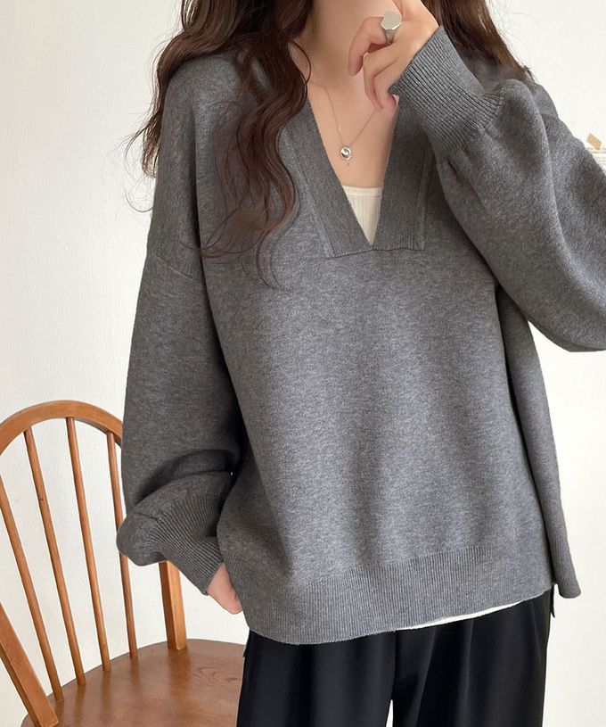 日本 Classical Elf - 俐落深V都會感柔軟針織上衣-粉紅