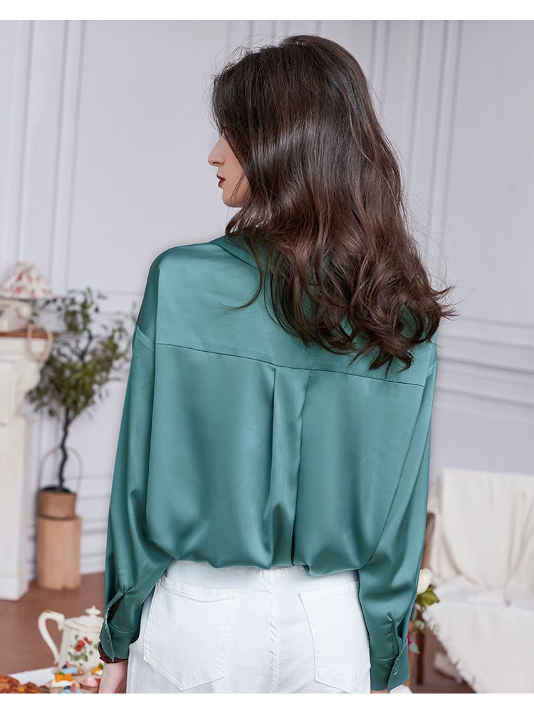 法式氣質長袖襯衫-綠色