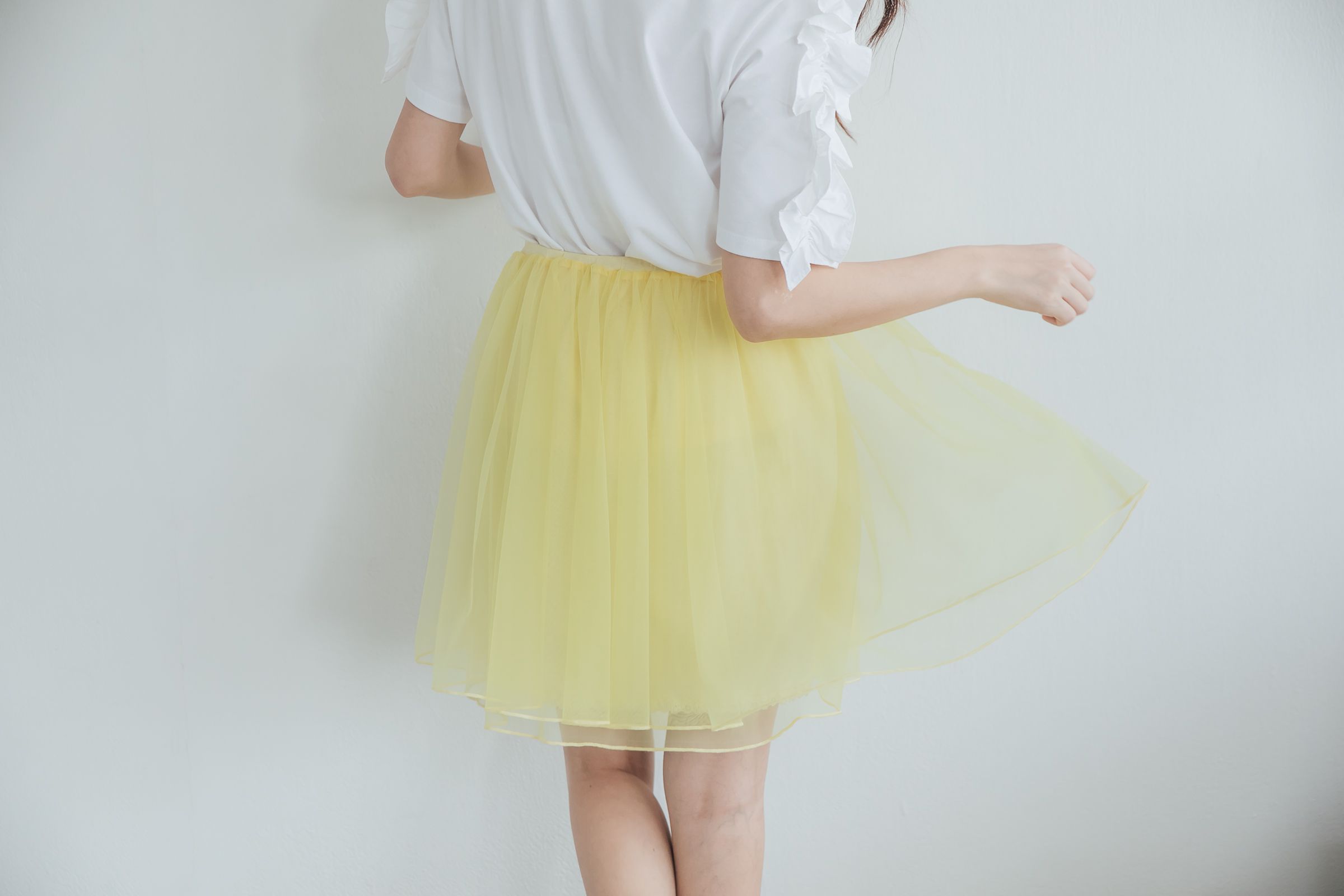 Peachy - 獨家訂製綿柔空氣紗裙-短裙款-嫩鵝黃 (F)