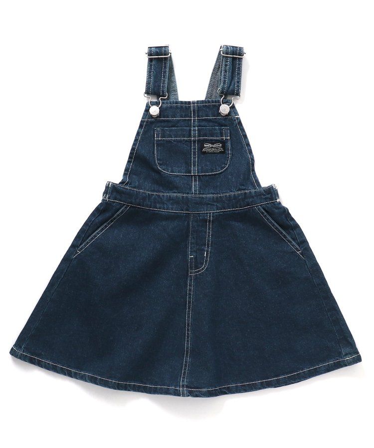 日本 BREEZE - 多口袋厚磅吊帶A字牛仔裙-海軍藍