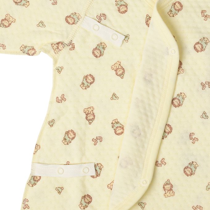 akachan honpo - 長袖新生兒內衣4件組-按扣款 保暖鋪棉 獅子-黃色 (50~60cm)