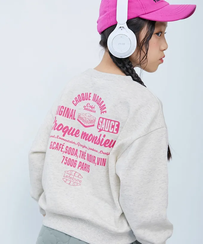 日本 devirock - 熱銷定番 女孩印花縮口長袖上衣-起司蛋糕-灰