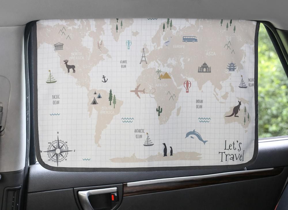 韓國 Bebe Deco - 三層遮光磁鐵遮陽窗簾-環遊世界 (65*45cm)