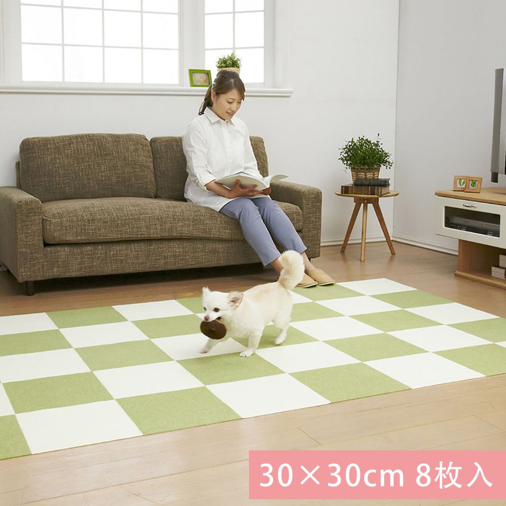 日本 SANKO - (撥水加工)可機洗重複黏貼式輕薄地毯-單色-青綠 (30×30cmx厚4mm)-8枚入