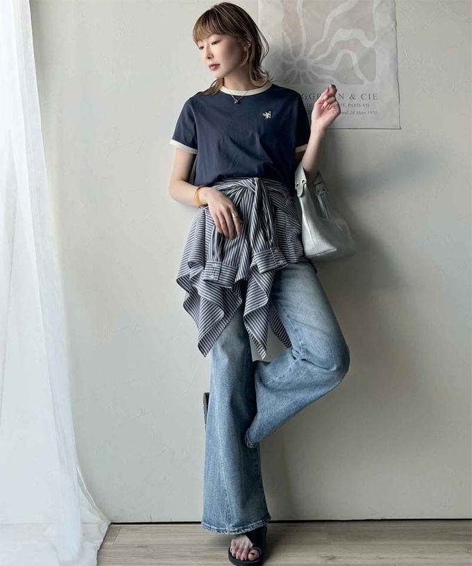 日本 Classical Elf - logo刺繡滾邊光澤感短袖T恤-深灰