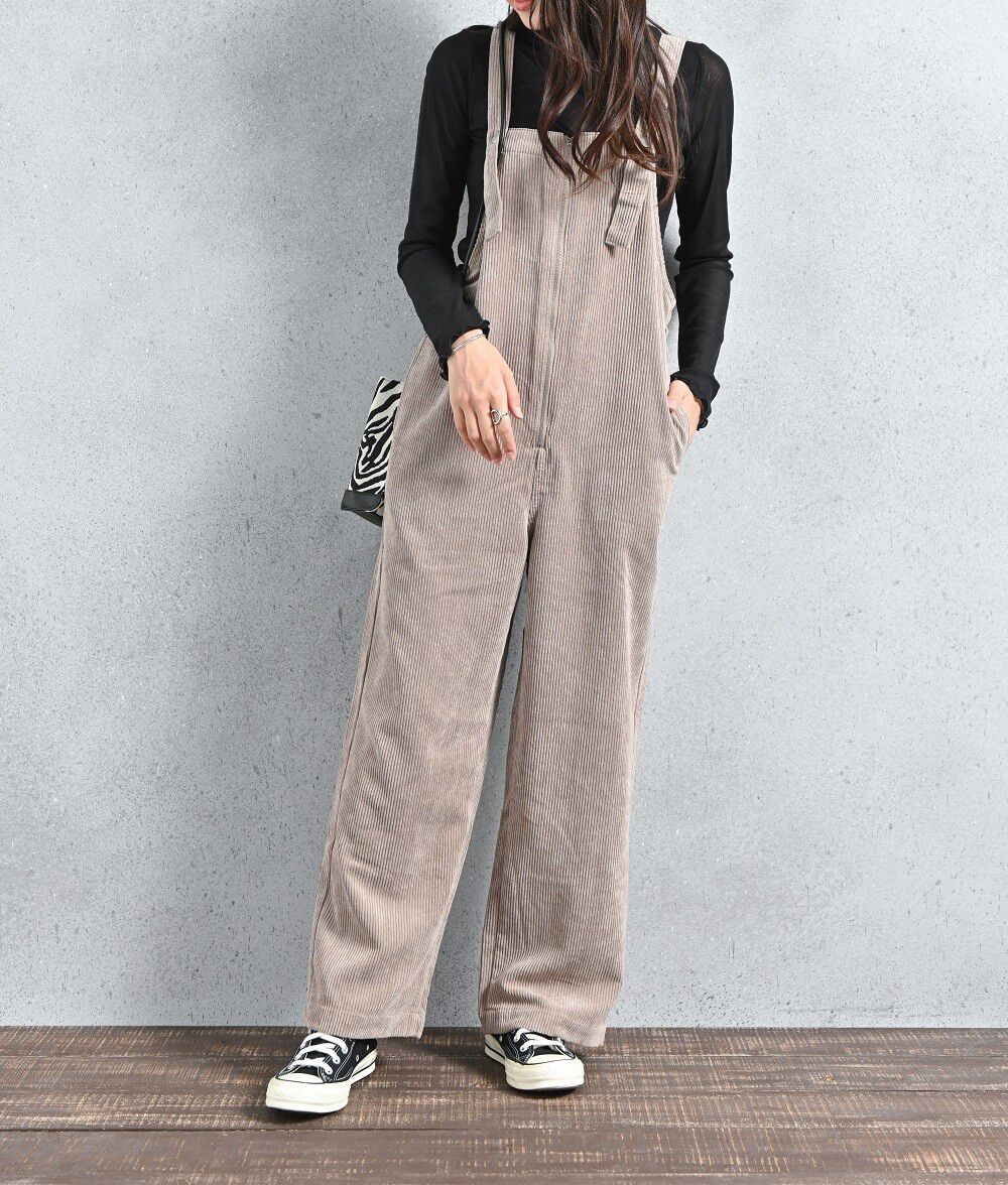 日本 ELENCARE DUE - 男孩風燈芯絨吊帶褲(可調肩帶)-米