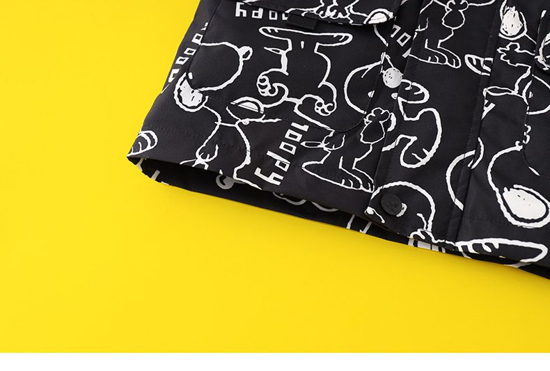 卡通人物史努比加絨連帽防風外套/衝鋒外套-滿印SNOOPY-藍綠色