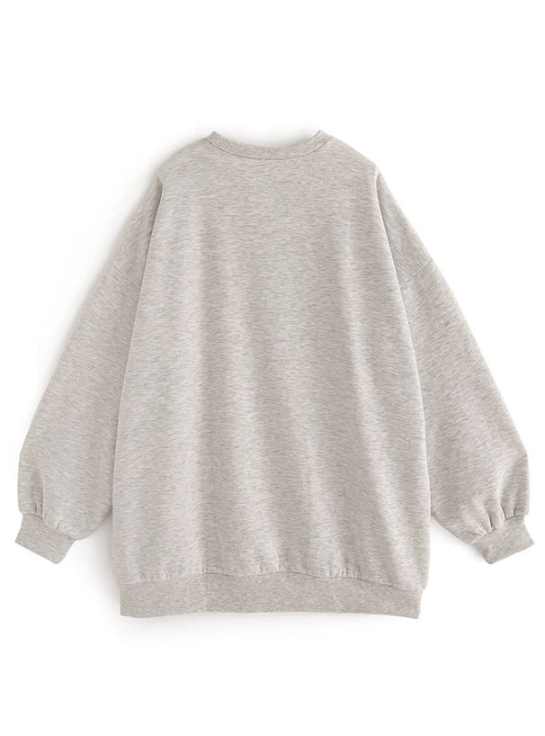 日本 GRL - 泰迪熊裏起毛長版休閒上衣-炭灰 (F)