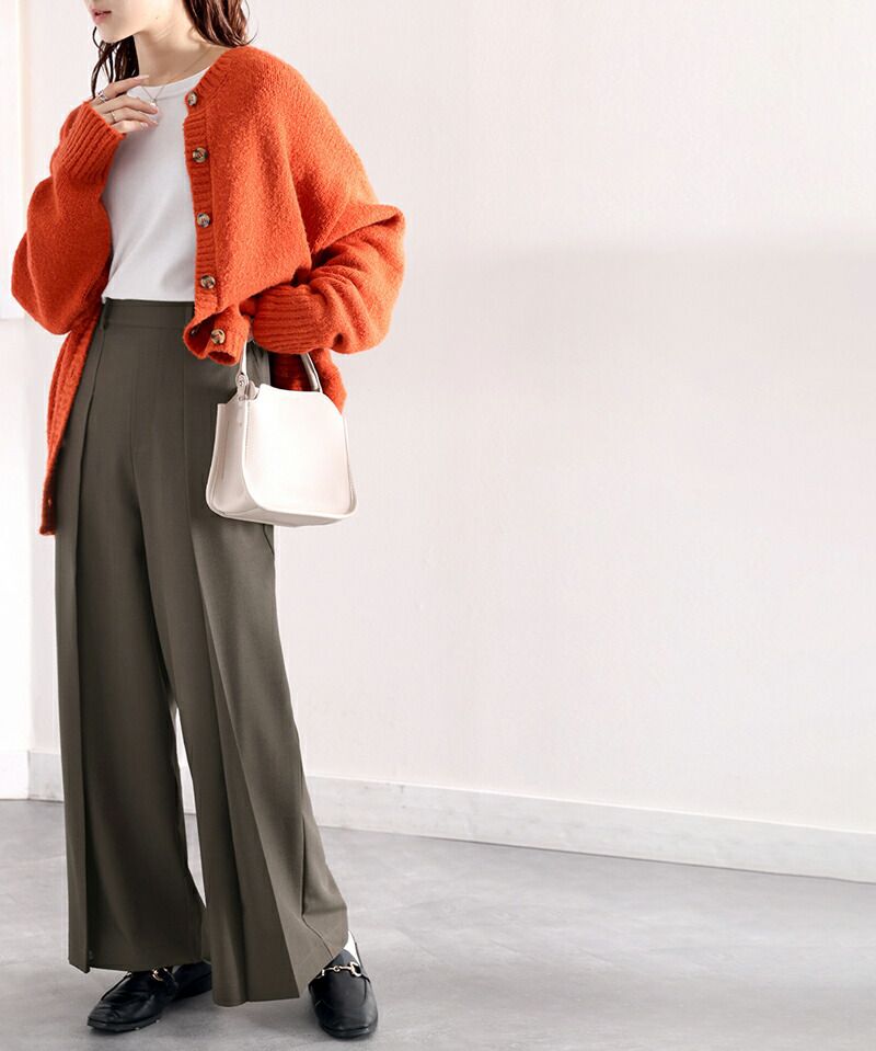 日本 Classical Elf - 修身垂墜感打褶寬褲-咖啡