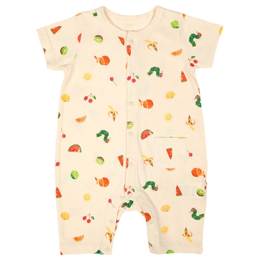 短袖兔裝 滿版印花-好餓的毛毛蟲-象牙白色