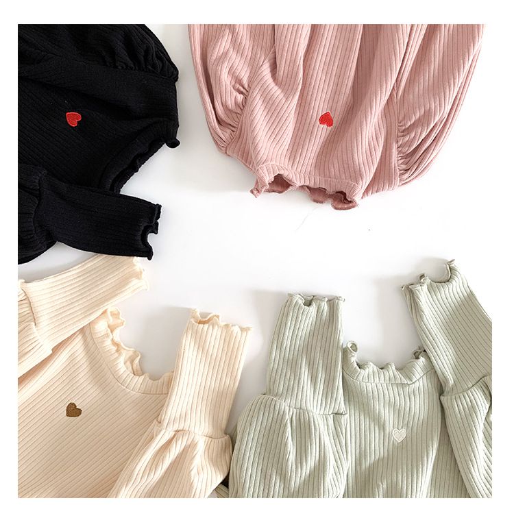 木耳領泡泡袖長袖上衣-小愛心-綠色