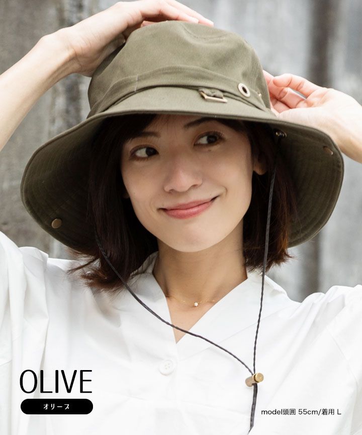 日本 irodori - 抗UV棉純厚磅漁夫帽/遮陽帽(附防風帽帶)-卡其