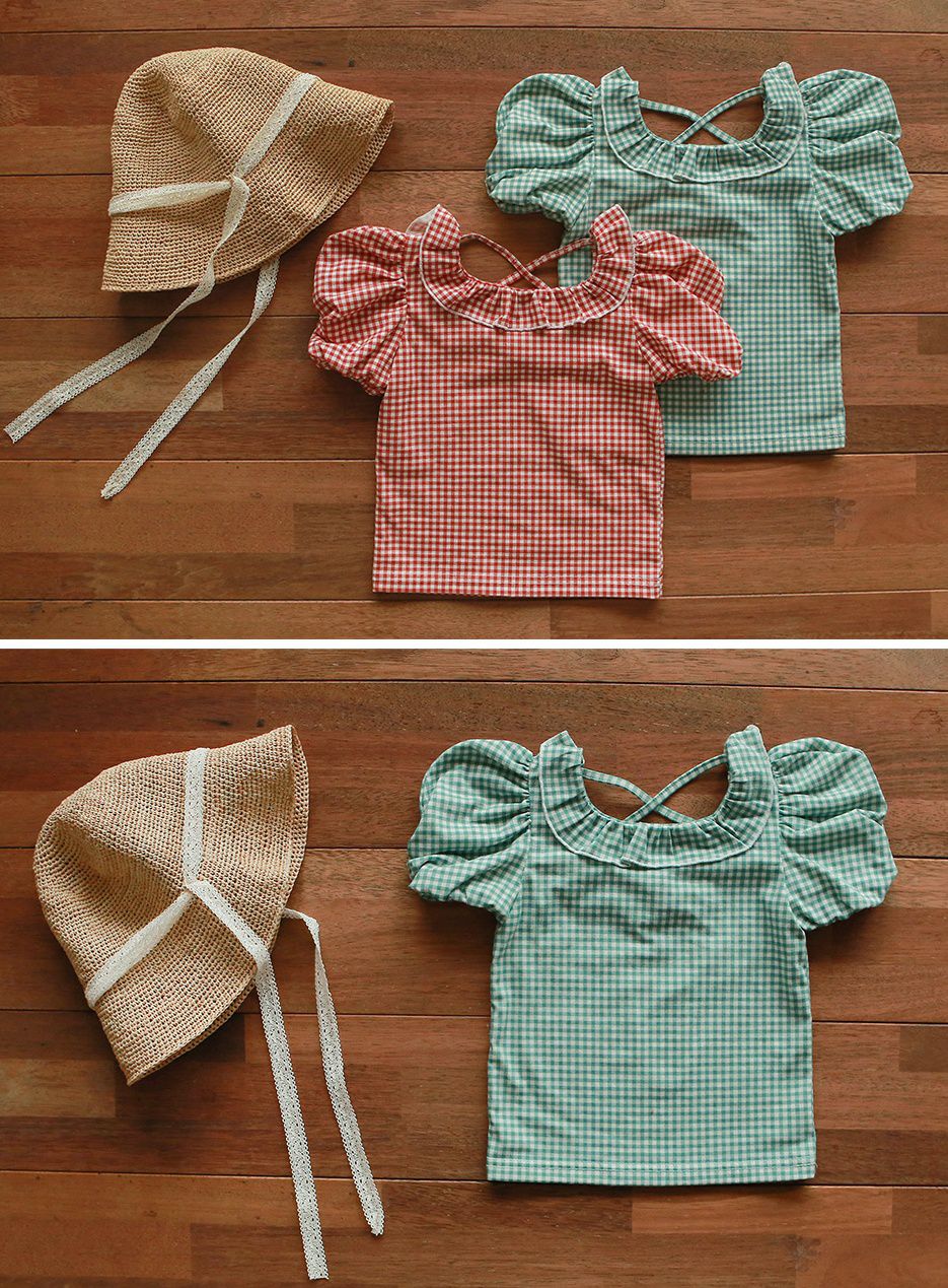 韓國 PuellaFLO - 露背交叉荷葉領公主袖上衣-綠