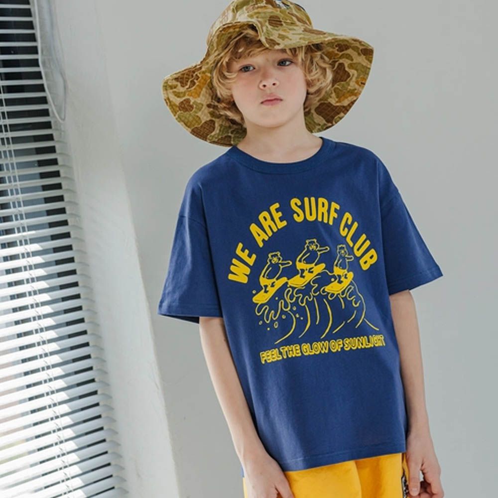 衝浪小熊短袖上衣-深藍