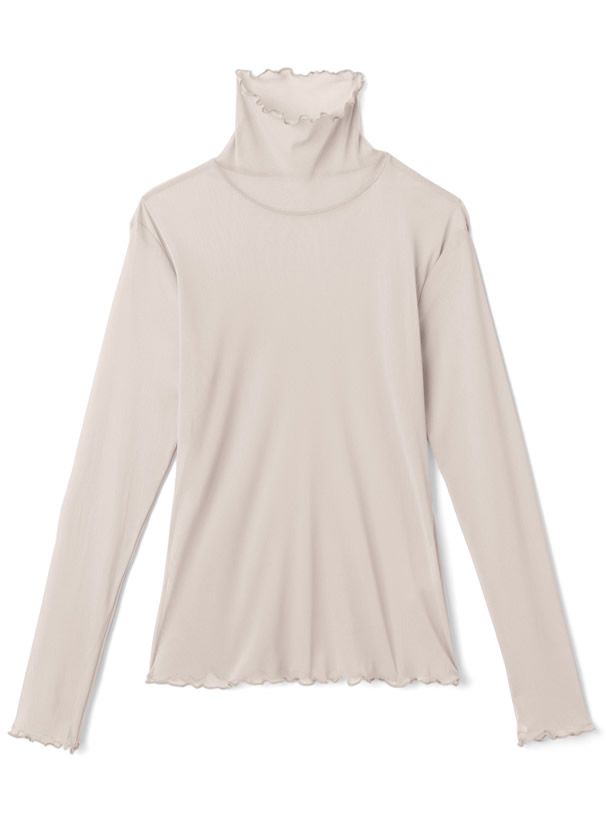 日本 GRL - 聯名款 透膚捲邊長袖內搭/上衣-開心果綠