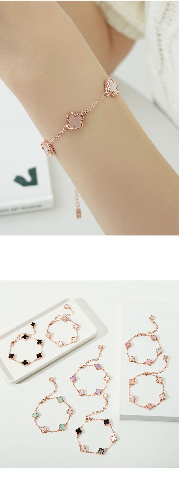 韓國 Soo&Soo - 雙面幸運草拋光手鏈-紫 (長度16cm)