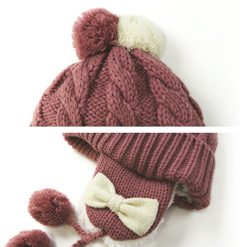 日本 ZOOLAND - 防寒刷毛針織保暖帽-毛球-象牙白 (頭圍50~54cm)