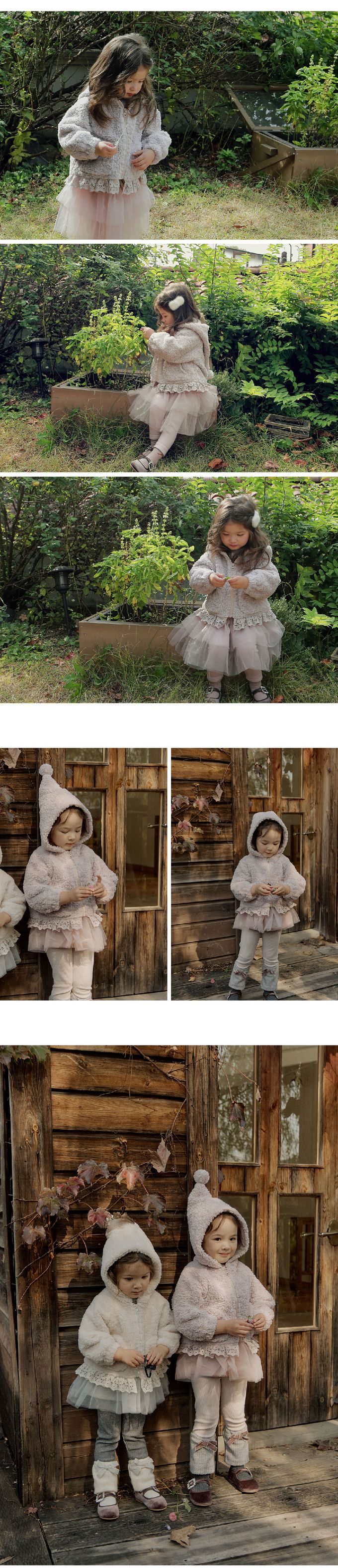 韓國 Puellaflo - 可愛蓬鬆毛絨尖帽外套-藕粉