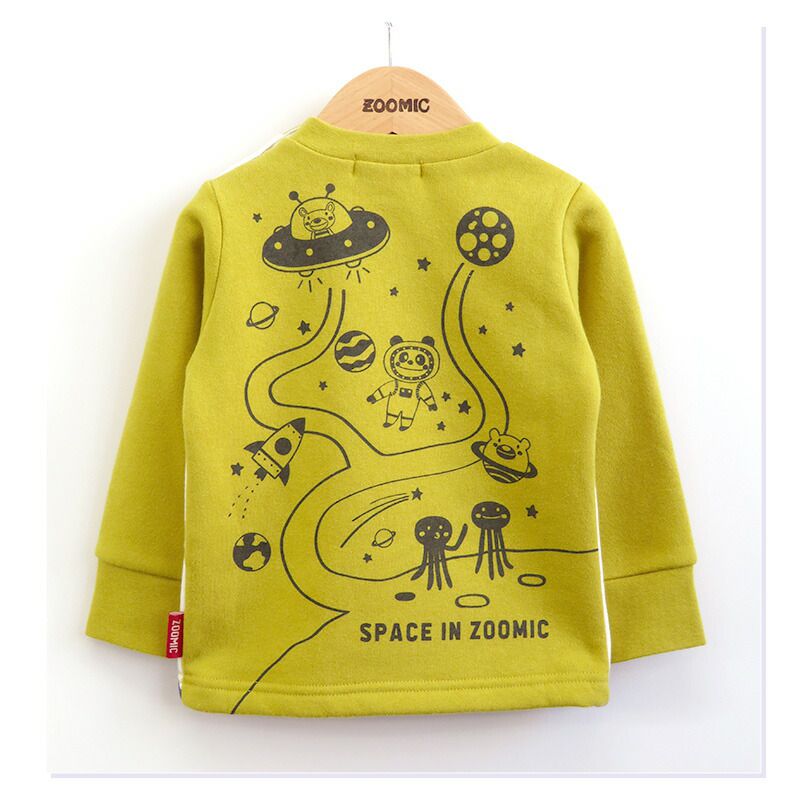 日本 ZOOLAND - 裏起毛印花長袖上衣-小熊外星人-綠