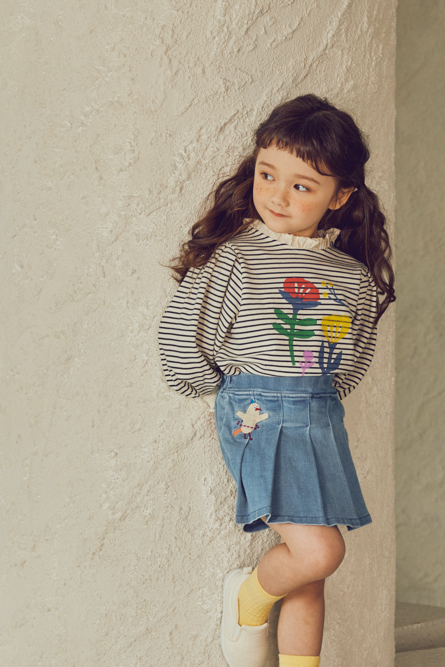 韓國 Mimico - 鬆緊腰寬百褶褲裙-花朵