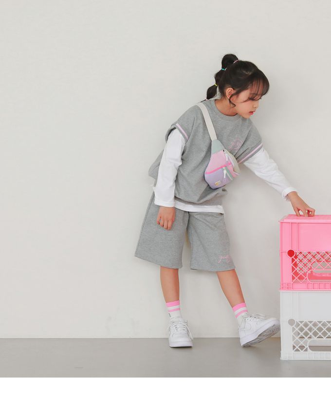 韓國 J KIDS - 甜美風格寬鬆背心短褲套裝-灰