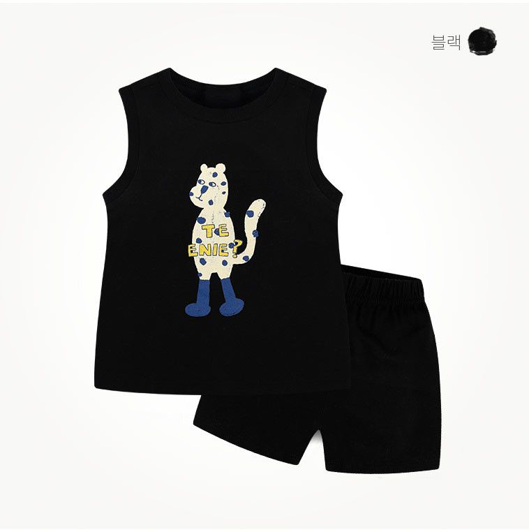 韓國 milk mile - 站立點點老虎無袖套裝-黑