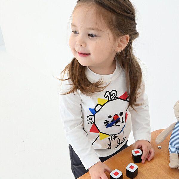 日本 Baby Room - 純棉立體翻翻樂長袖上衣-獅子時鐘-水藍