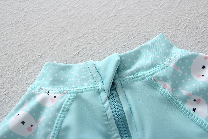 女寶長袖連身泳裝(附帽子)-兔子-淺藍色