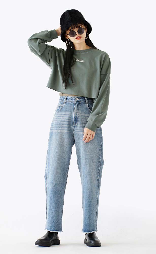 日本 zootie - 休閒短版印花落肩長T-深灰綠