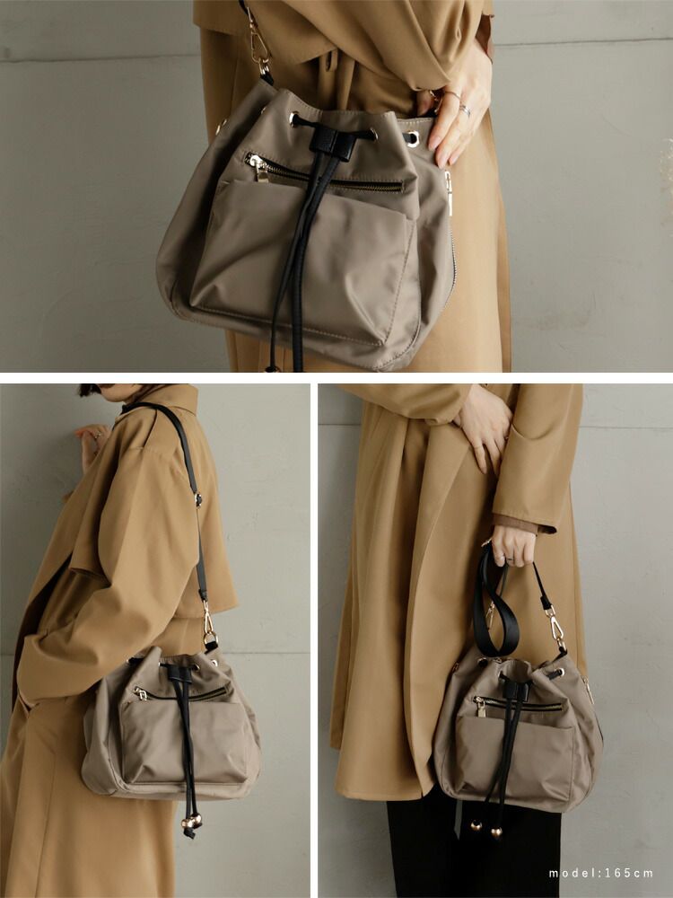 日本代購 - 尼龍輕量 10口袋多功能肩背包-卡其棕 (24x18x14cm)