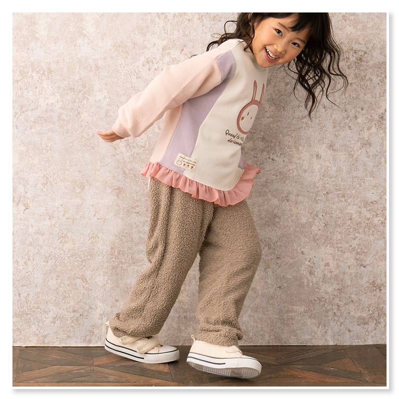 日本 ZOOLAND - 泰迪熊毛絨保暖長褲-兔子屁屁-桃粉