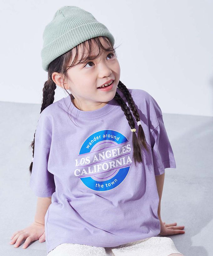 日本 devirock - 100%棉 定番可愛女孩印花短袖上衣-玫瑰-淺紫