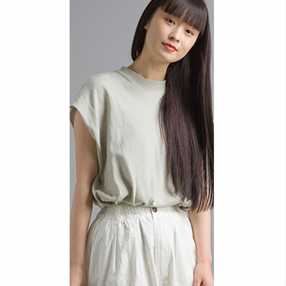 日本 OMNES - 純棉顯瘦二分袖針織上衣-冰河綠 (Free)