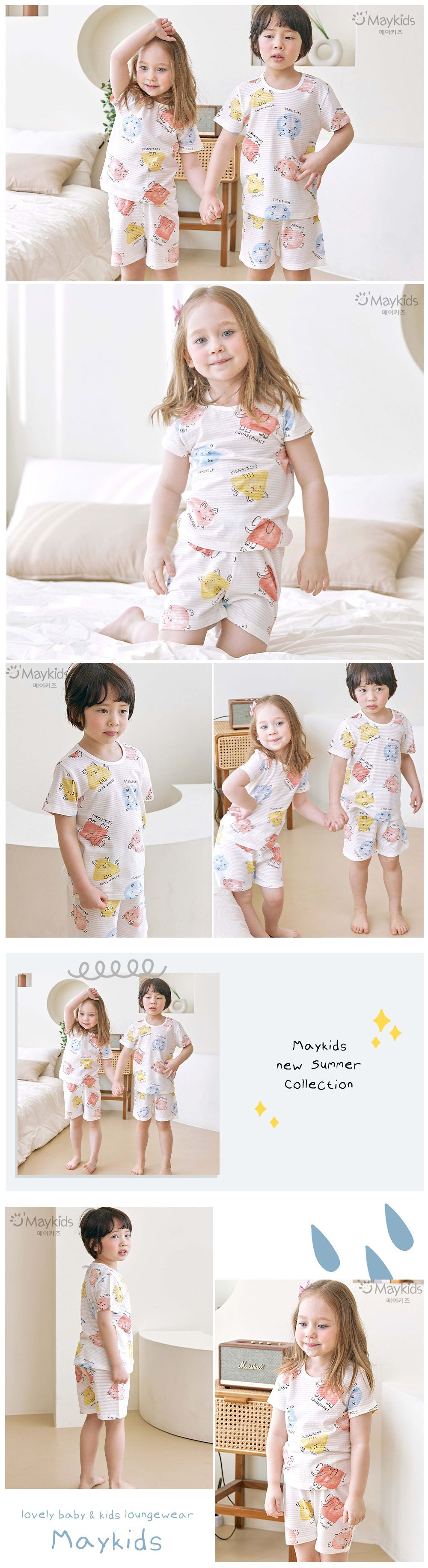 韓國 Maykids - 有機棉透氣輕薄短袖家居服-胖胖動物園