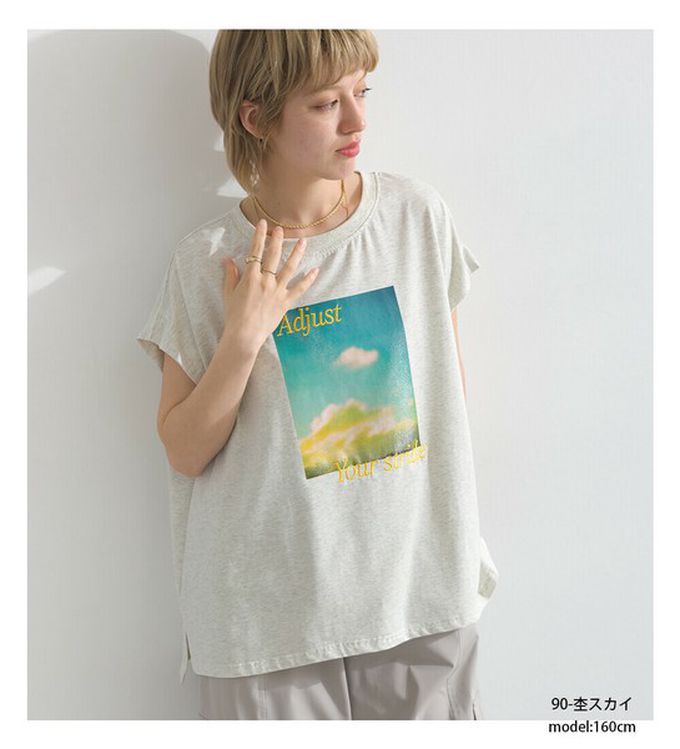 日本 le colis - 接觸冷感 光暈印花法式袖T恤-黑