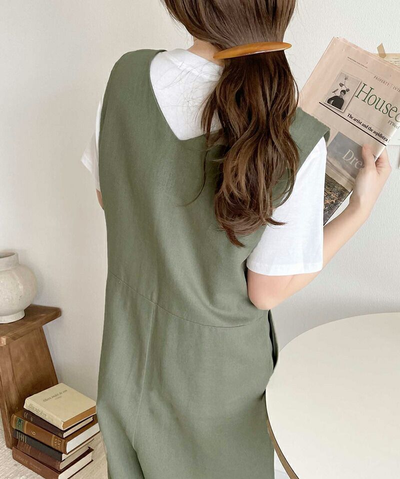 日本 Classical Elf - 棉麻透氣垂墜感連身褲-石墨灰