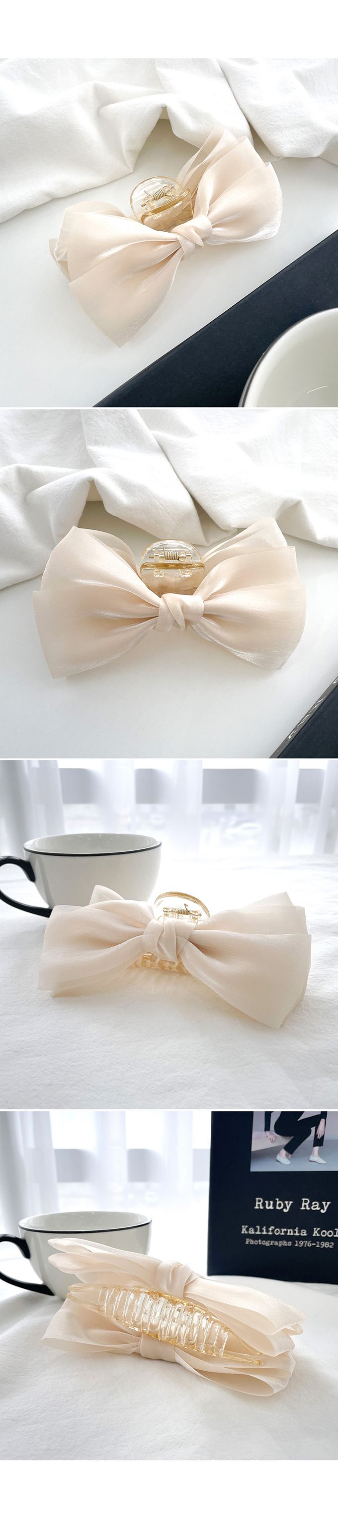 韓國 Soo&Soo - 低調光澤蝴蝶結髮夾/抓夾-杏