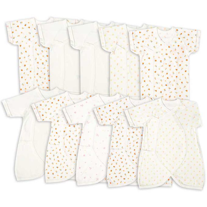 akachan honpo - 新生兒內衣10件組-滿版印花-橘色 (肚衣:50cm蝴蝶裝:50~60cm)
