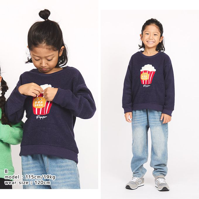 日本 ZOOLAND - 食物刺繡裏起毛長袖上衣-鯛魚燒-灰藍