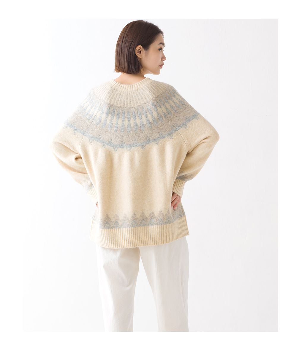 日本 OMNES - 羊毛混紡歐風圖騰毛衣-秋日棕