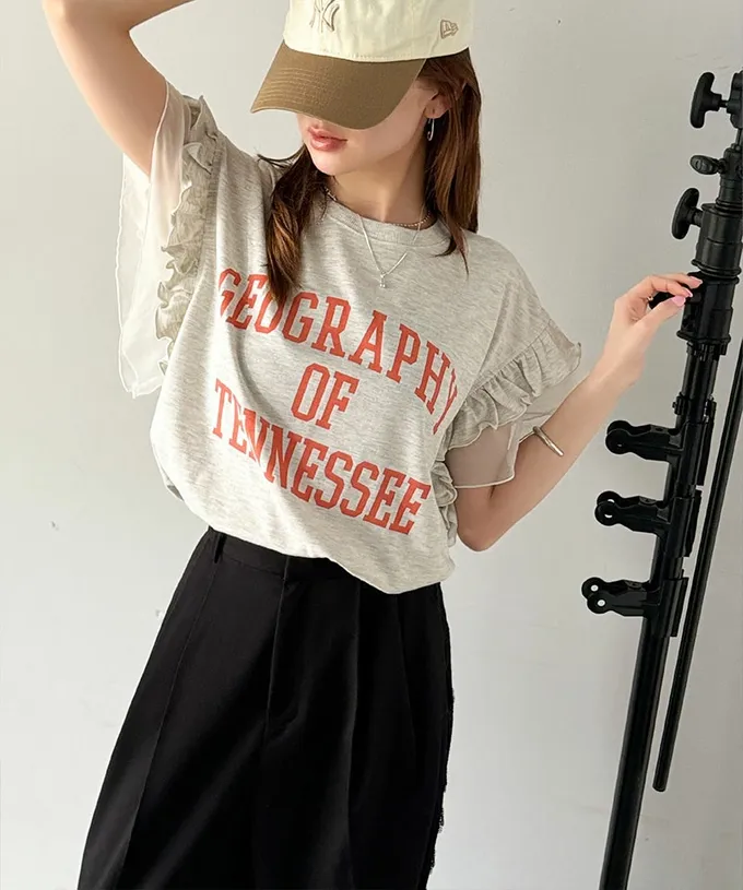 日本 Classical Elf - mily bilet 可愛學院風雙層荷葉短袖上衣-白