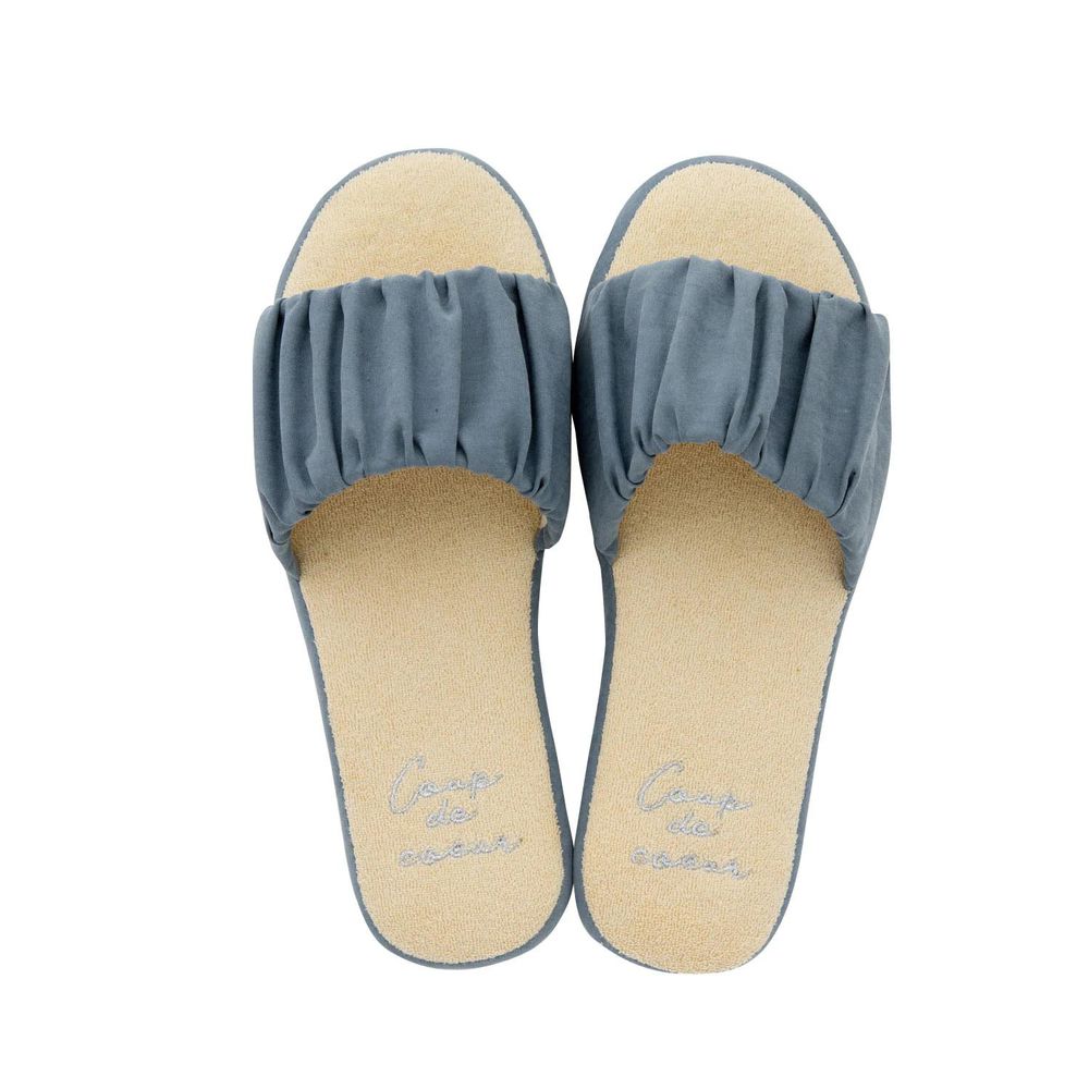 日本千趣會 - 糖果抓皺設計舒適室內拖鞋-藍 (23-24.5cm)